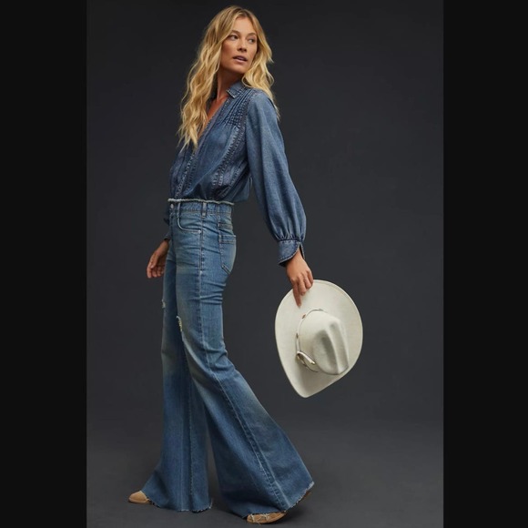 Anthropologie Blue Flare Jeans - Picture 5 of 8